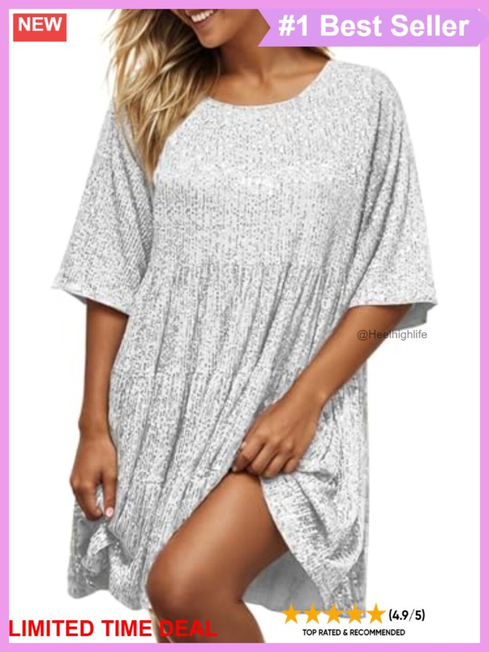 Sparkly Sequin Babydoll Tiered Tunic Mini Dress Party Club Night